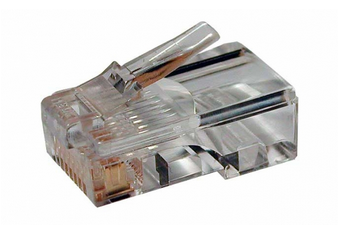 Разъем RJ-45(8P8C) под витую пару, категория 5e (50 µ"/ 50 микродюймов), универсальный (для одножильного и многожильного кабеля) (100 шт) Hyperline PLUG-8P8C-U-C5-100